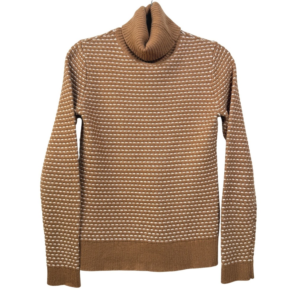 J.Crew Birdseye Turtleneck Sweater Womens XS Brown White Jacquard Knit H3909